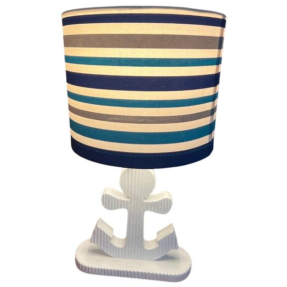 Anchor Table Lamp with Striped Lampshade ~ Unique Find! - Picture 1 of 8